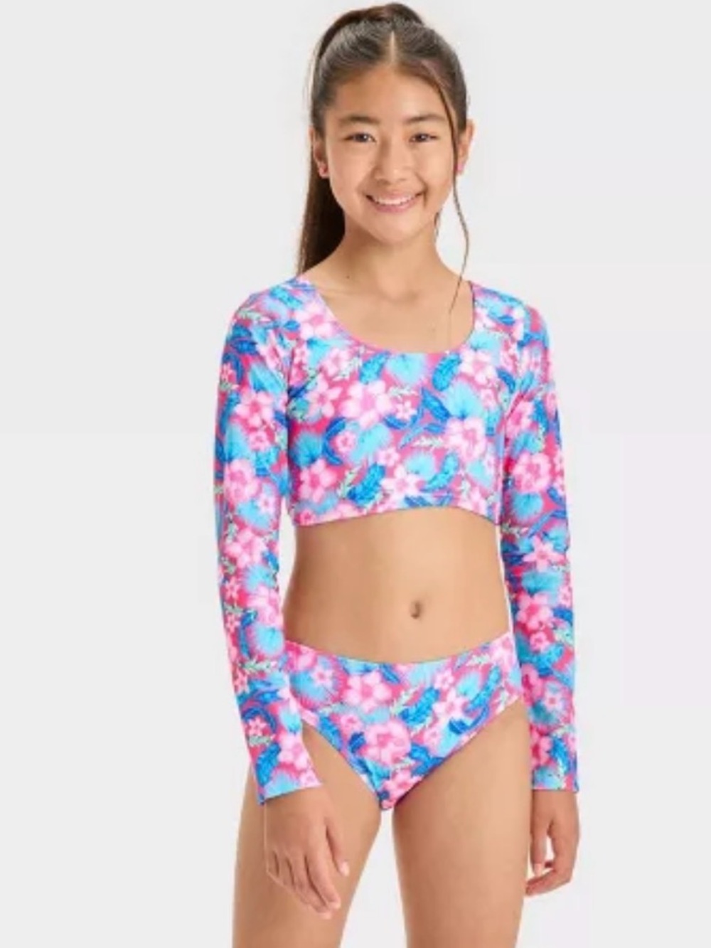 Art Class Floral Print Rash Guard Set Size Medium (8) NWT